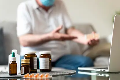 Medicines arranged on a table representing medication management